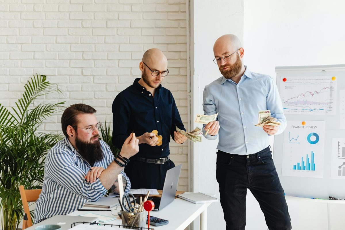 colleagues talking in an office